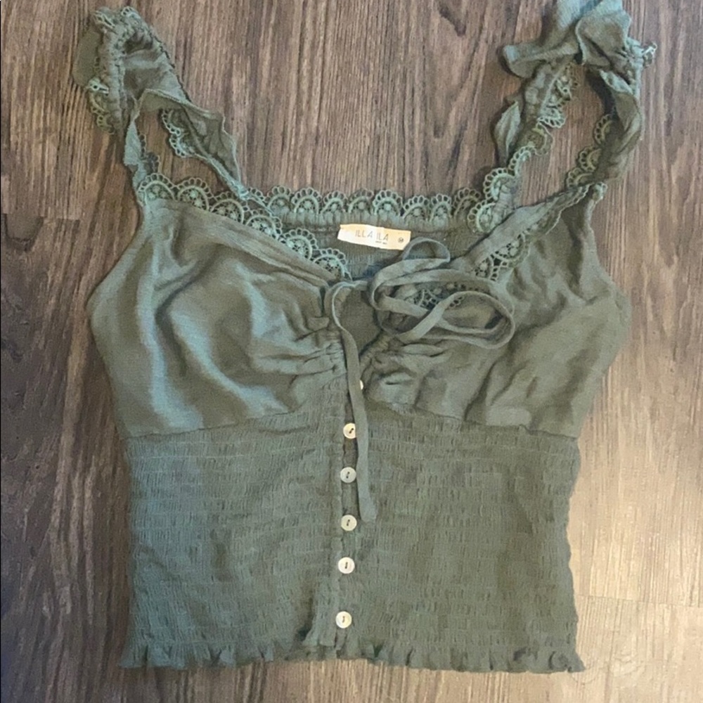 Olive green cropped ruched top
